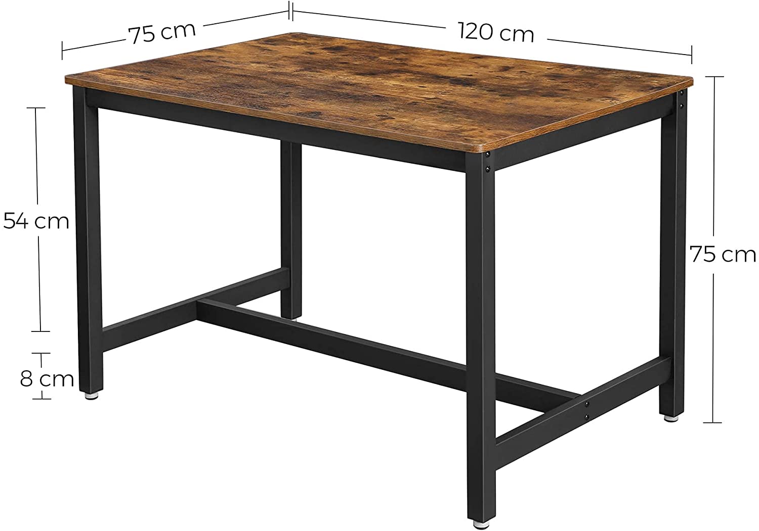 Dining Table for 4 People, Kitchen Table, 120 x 75 x 75 cm, Heavy Duty metal Frame, Industrial Style, for Living Room, Dining Room, Rustic Brown KDT75X RAW58.dk 