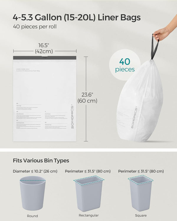 Skraldeposer med snøreluk - 15-20 L - gennemsigtige - 40 poser