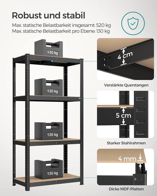 Liva værkstedsreoler | 2 stk. / 4 hylder - Sort