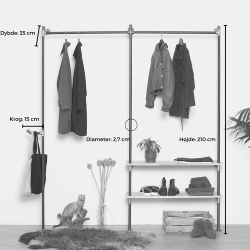 Tøjstativ AMELIA sort med messing og hylde RAW58 Tøjstativer RAW58