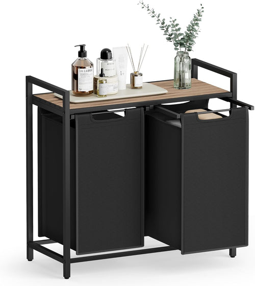 Paris vasketøjskurv | 2 rum, 92 L - Lysebrun/sort