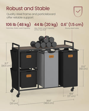 Jennifer vasketøjskurv | 4 rum, 150 L - Brun/sort