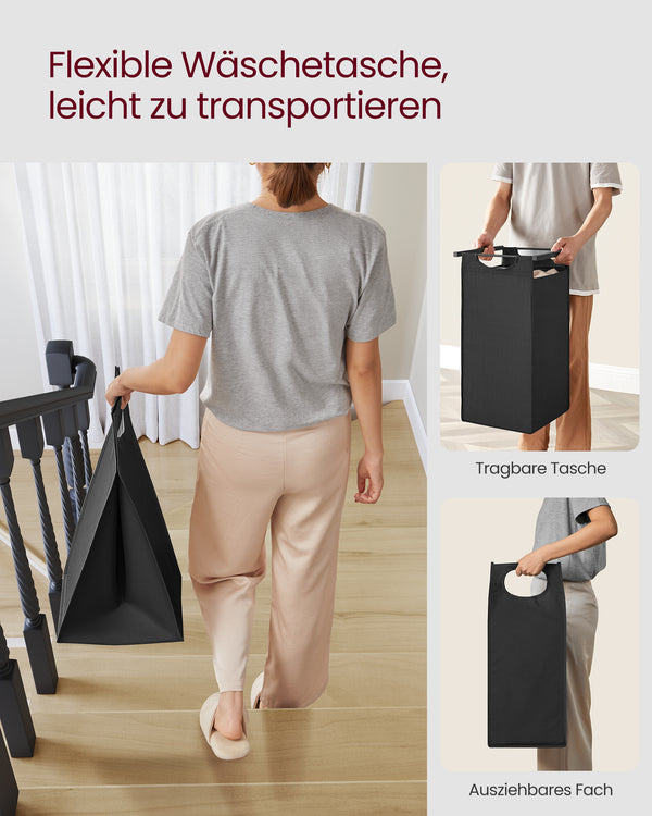 Frankfurt vasketøjskurv med hylde | 3 rum, 114 L - Rustik brun/sort