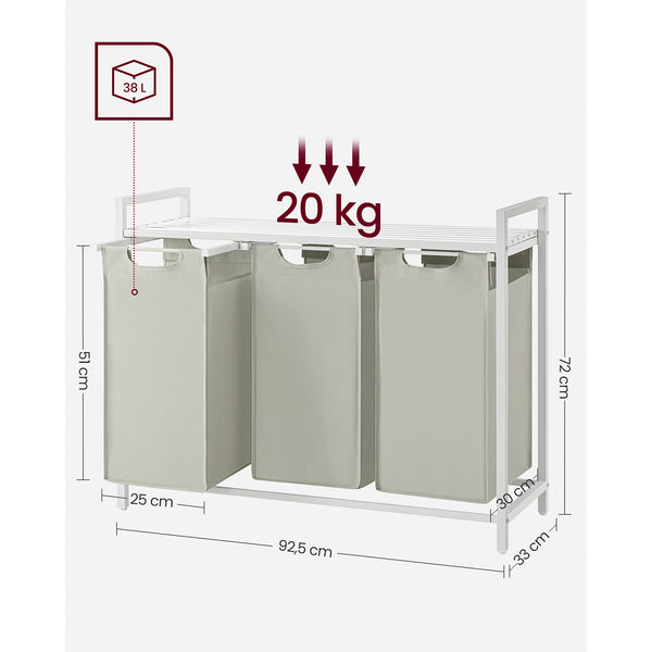 Frankfurt vasketøjskurv med hylde | 3 rum, 114 L - Hvid