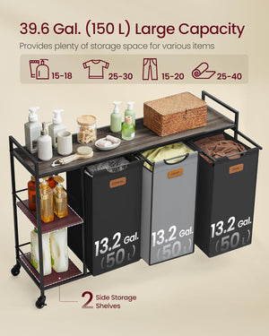 Oda vasketøjskurv | 3 rum, 150 L - Brun/sort