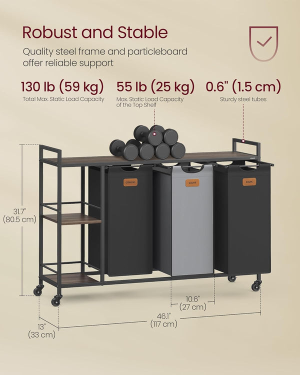 Oda vasketøjskurv | 3 rum, 150 L - Brun/sort