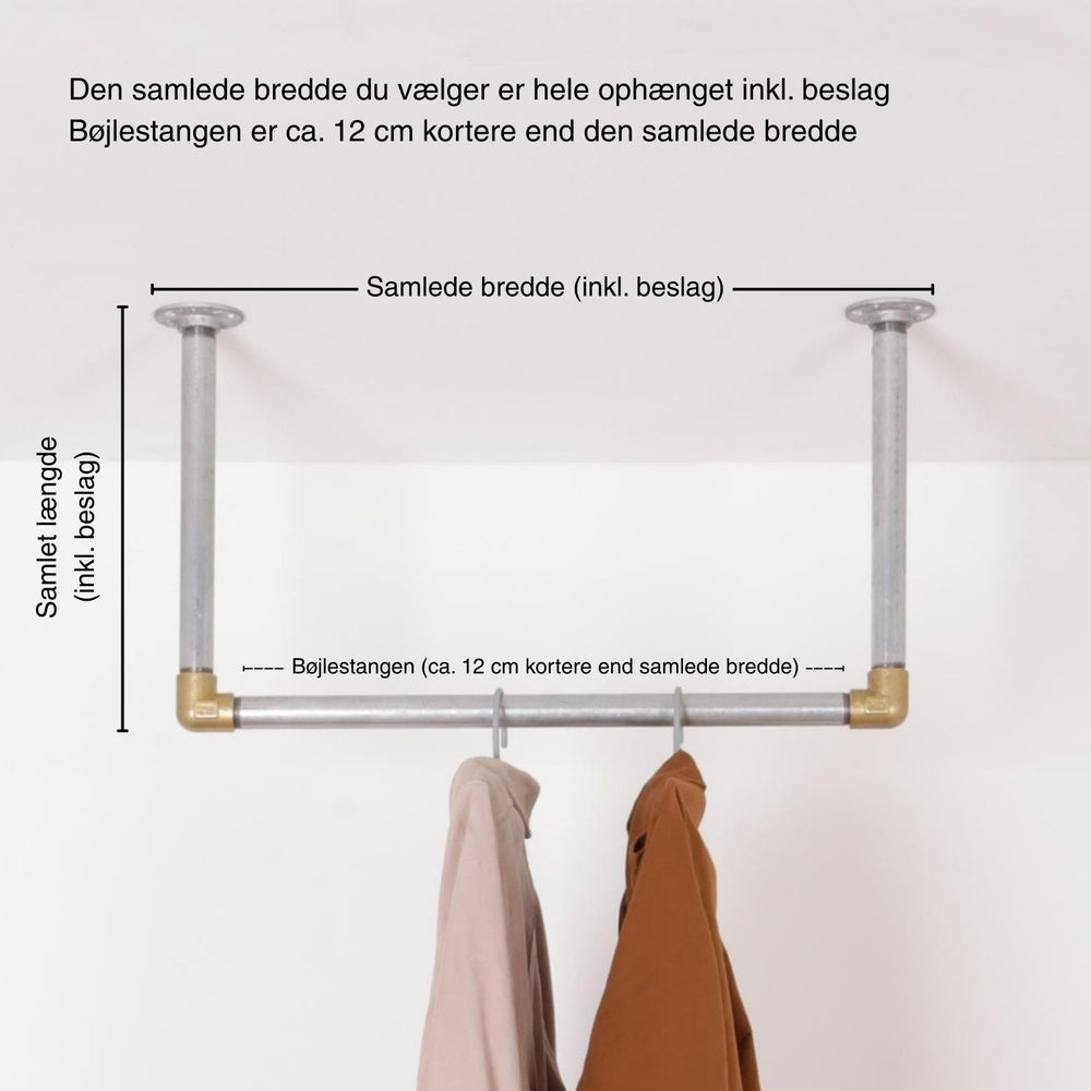 Tæt billede af Raw58 William bøjlestang i galvaniseret vandrør med messing fittings