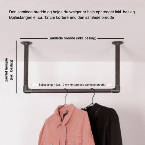 Flot indretning med Raw58 William bøjlestang til loft i sorte vandrør