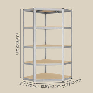 Elin værkstedsreol | 5 hylder - Sølv/beige