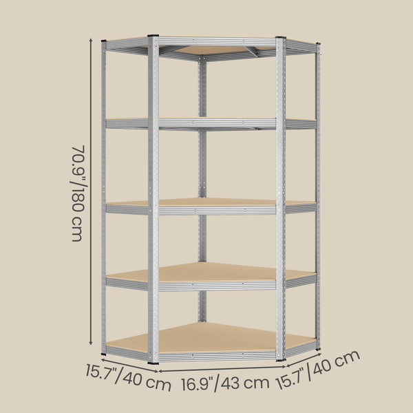 Elin værkstedsreol | 5 hylder - Sølv/beige