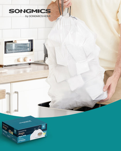 Skraldeposer med snøreluk | 20-30 L - hvid - 80 poser