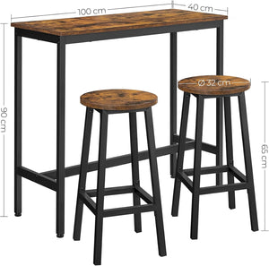 Elin barbord med 2 barstole - Rustik brun/sort