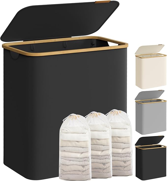 Noa vasketøjskurv | 3 rum, 150 L - Sort