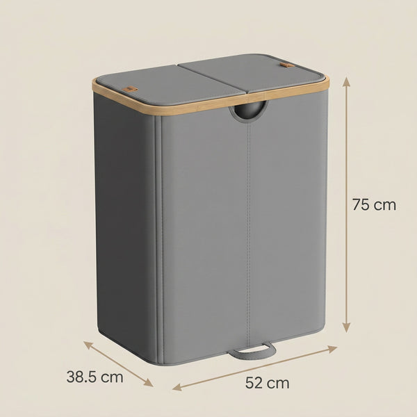 Elin vasketøjskurv | 2 rum, 150 L - Mørkegrå/beige