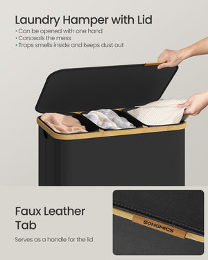 Liva vasketøjskurv | 3 rum, 170 L - Sort