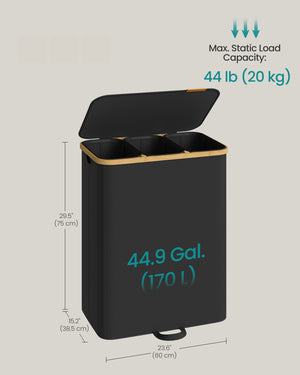 Liva vasketøjskurv | 3 rum, 170 L - Sort