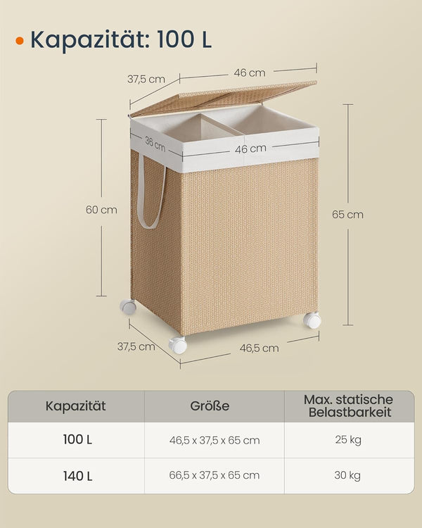 Elva vasketøjskurv | 2 rum, 100 L - Beige/hvid