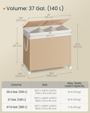 Alva vasketøjskurv | 3 rum, 140 L - Beige/hvid