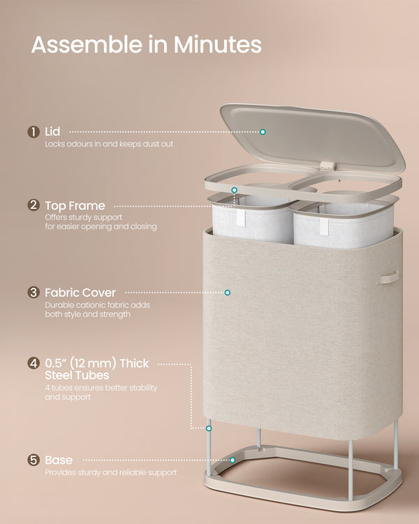 Mina vasketøjskurv | 2 rum, 160 L - Beige