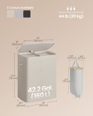 Mina vasketøjskurv | 2 rum, 160 L - Beige