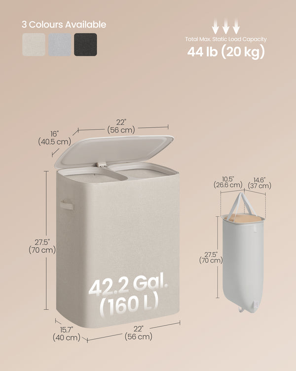Mina vasketøjskurv | 2 rum, 160 L - Beige