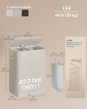 Mira vasketøjskurv | 2 rum, 160 L - Beige