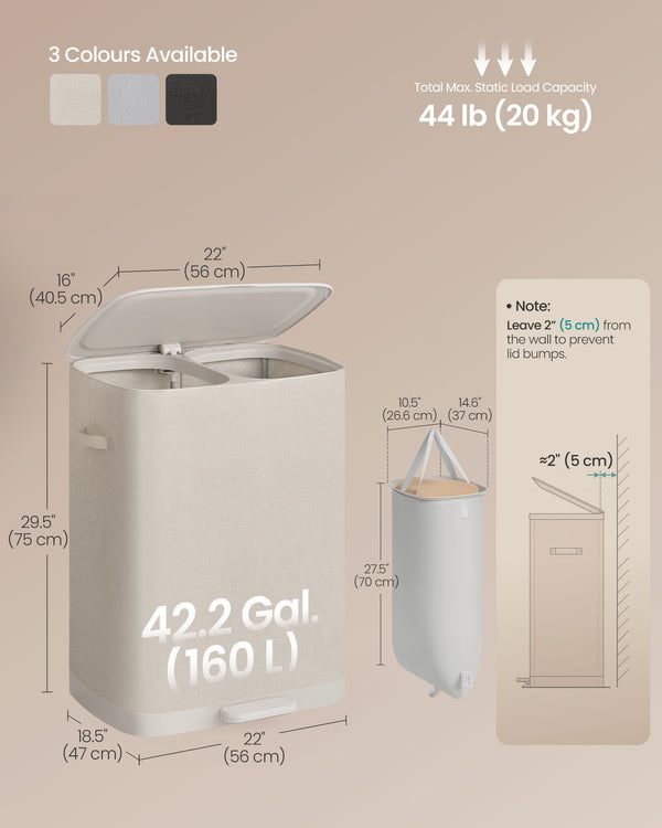 Mira vasketøjskurv | 2 rum, 160 L - Beige