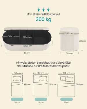 Nola puf med opbevaring | 110 L - Cremehvid