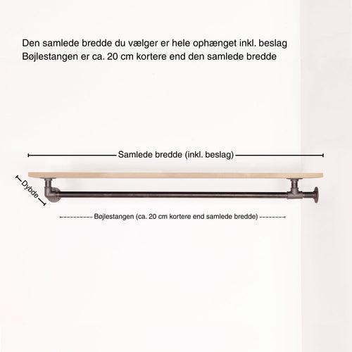 RAW58 Liam bøjlestang i sort med hylde Ophæng RAW58 70 cm Mørk fyrtræ Sort