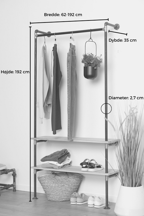 Tøjstativ PIERRE sort med hylder RAW58 Tøjstativer RAW58