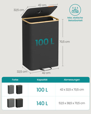 Thea skraldespand | 100 L - Sort/beige