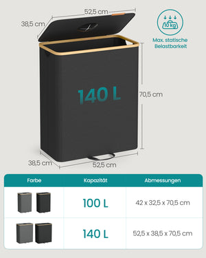 Liva skraldespand | 140 L - Sort/beige