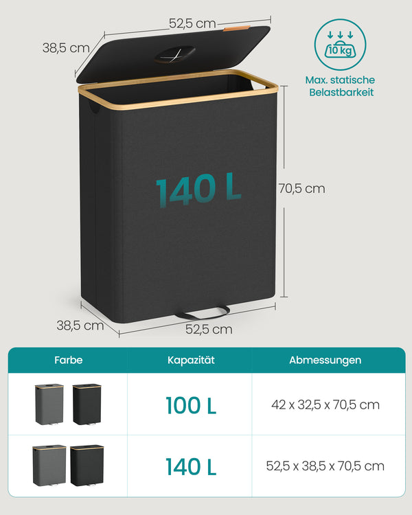 Liva skraldespand | 140 L - Sort/beige