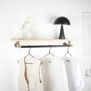 Bøjlestang SARA sort med messing og hylde