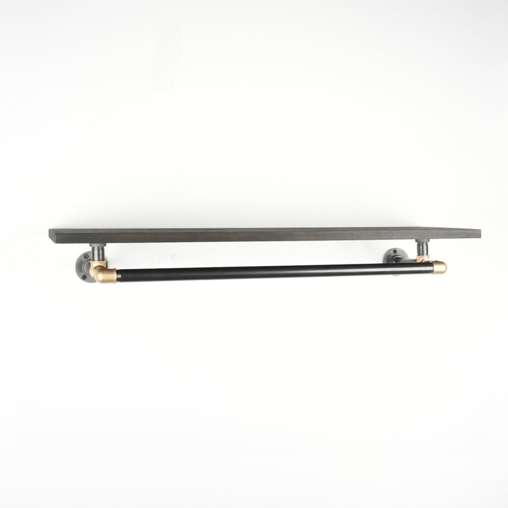 Bøjlestang SARA sort med messing og hylde