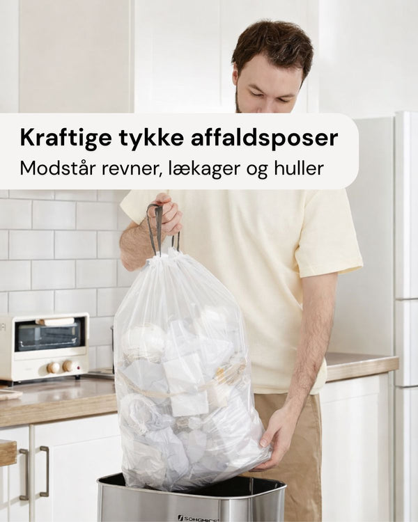 Skraldeposer med snøreluk - 15-20 L - gennemsigtige - 40 poser