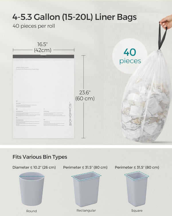 Skraldeposer med snøreluk - 15-20 L - gennemsigtige - 40 poser