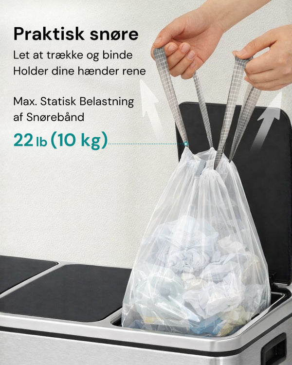 Skraldeposer med snøreluk - 15-20 L - gennemsigtige - 40 poser