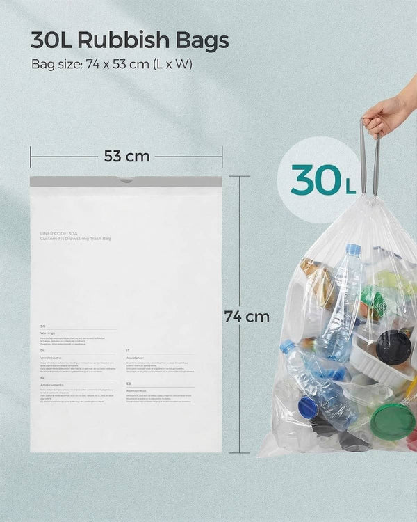 Skraldeposer med snøreluk | 30 L - gennemsigtig - 45 poser