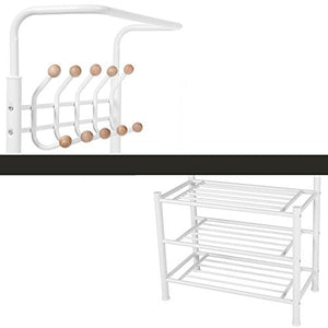 Height 187 cm metal Hall Tree Entryway Organizer Multifunctional Clothes Coat Stand Shoes Rack Hat Umbrella Bag Stand Cream HSR04W Tøjstativ Vasagle