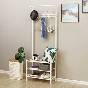 Height 187 cm metal Hall Tree Entryway Organizer Multifunctional Clothes Coat Stand Shoes Rack Hat Umbrella Bag Stand Cream HSR04W Tøjstativ Vasagle