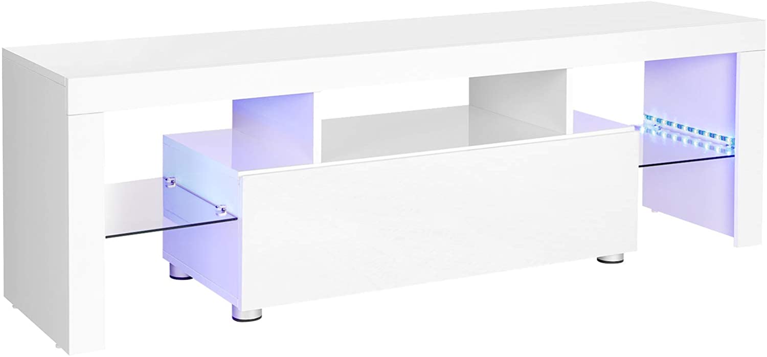 Tv-bord, med LED-belysning, blank, hvid Tv borde Vasagle 