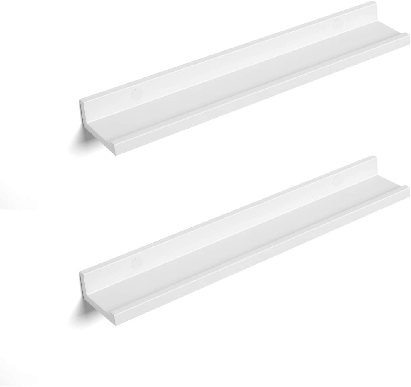 Wall Shelf Set of 2, 2 Suspended Shelves with High Gloss Finish, Wall Shelf for Picture Frames and Books, Living Room, Bedroom, Bathroom, Kitchen, Stable, Easy Assembly, White, Glossy LWS60WT RAW58.dk 