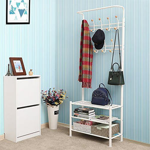 Height 187 cm metal Hall Tree Entryway Organizer Multifunctional Clothes Coat Stand Shoes Rack Hat Umbrella Bag Stand Cream HSR04W Tøjstativ Vasagle