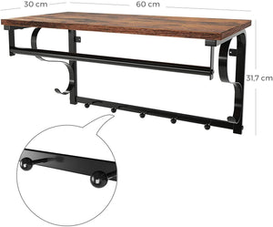 Væghylde, hylde med 5 kroge, rustik brun, sort Væghylder Vasagle 