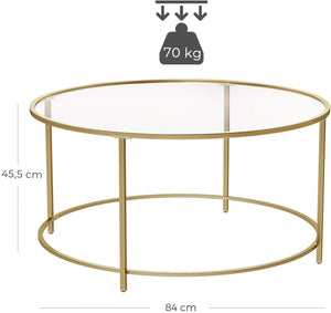 Round Coffee Table, Glass Table with Golden Iron Frame, Living Room Table, Sofa Table, Robust Tempered Glass, Stable, Decorative, Gold LGT21G RAW58.dk 