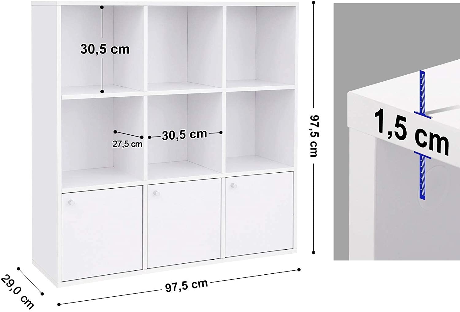 Wooden Storage Bookcase, Home or Office Display Shelf, Freestanding Cube Unit DVD Rack Bookshelf with 3 Bottom Cabinets, White, LBC33WT RAW58.dk 