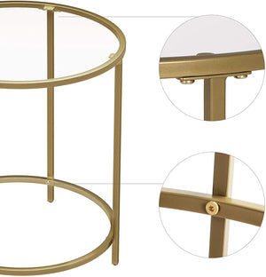 Round Side Table, Tempered Glass End Table With Golden metal Frame, Small Coffee Table, Bedside Table, Living Room, Balcony, Robust and Stable, Decorative, Gold LGT20G RAW58.dk 