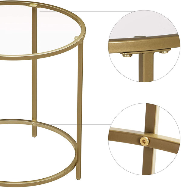 Round Side Table, Tempered Glass End Table With Golden metal Frame, Small Coffee Table, Bedside Table, Living Room, Balcony, Robust and Stable, Decorative, Gold LGT20G RAW58.dk 