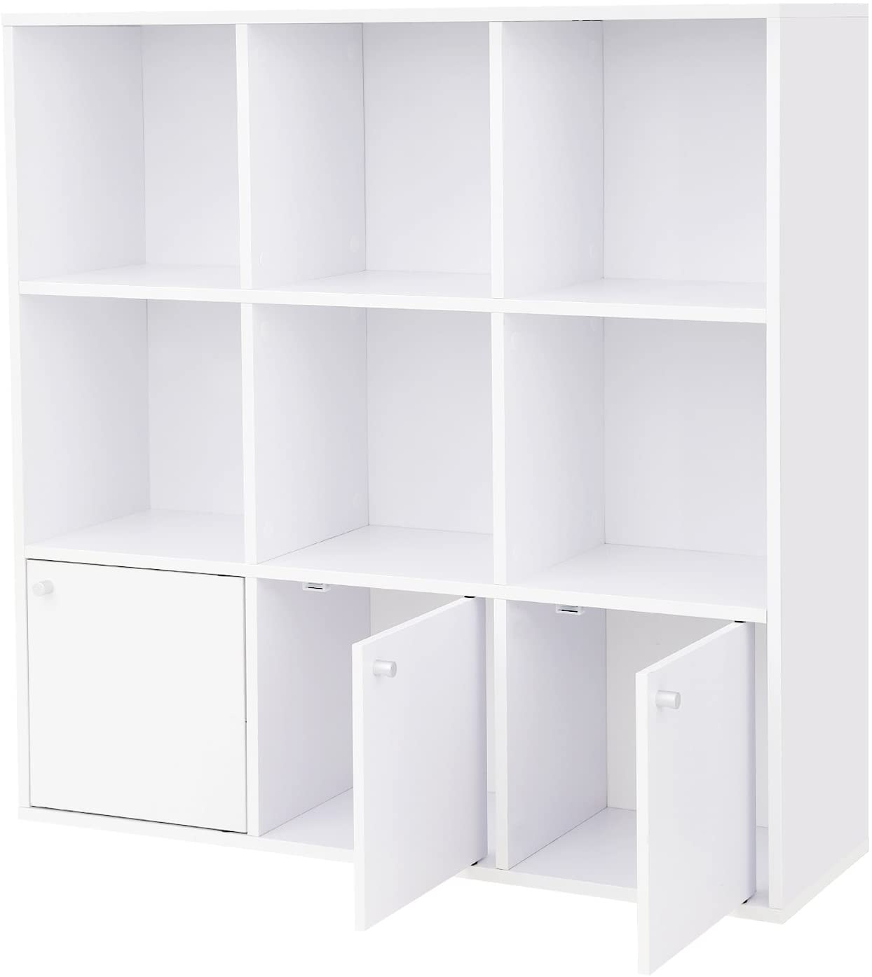 Wooden Storage Bookcase, Home or Office Display Shelf, Freestanding Cube Unit DVD Rack Bookshelf with 3 Bottom Cabinets, White, LBC33WT RAW58.dk 